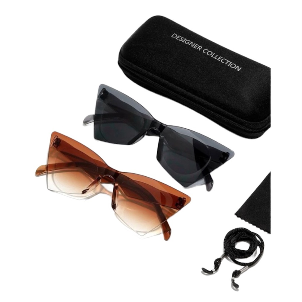 2 PAIR SET OF RIMLESS OMBRE/SHEILD LENS FASHION SUNGLASSES UNISEX